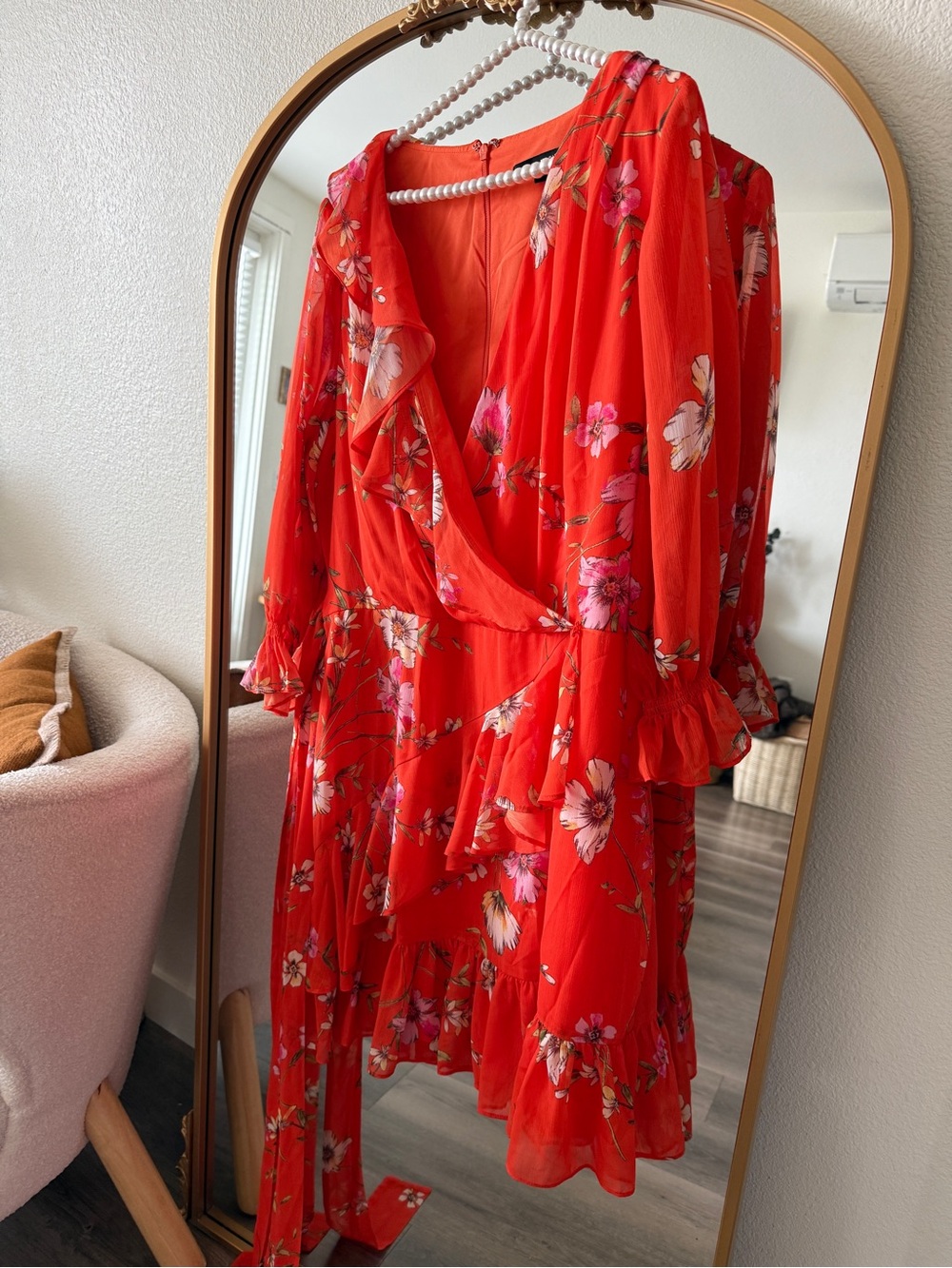 Alex Marie Red Floral Wrap Midi Dress